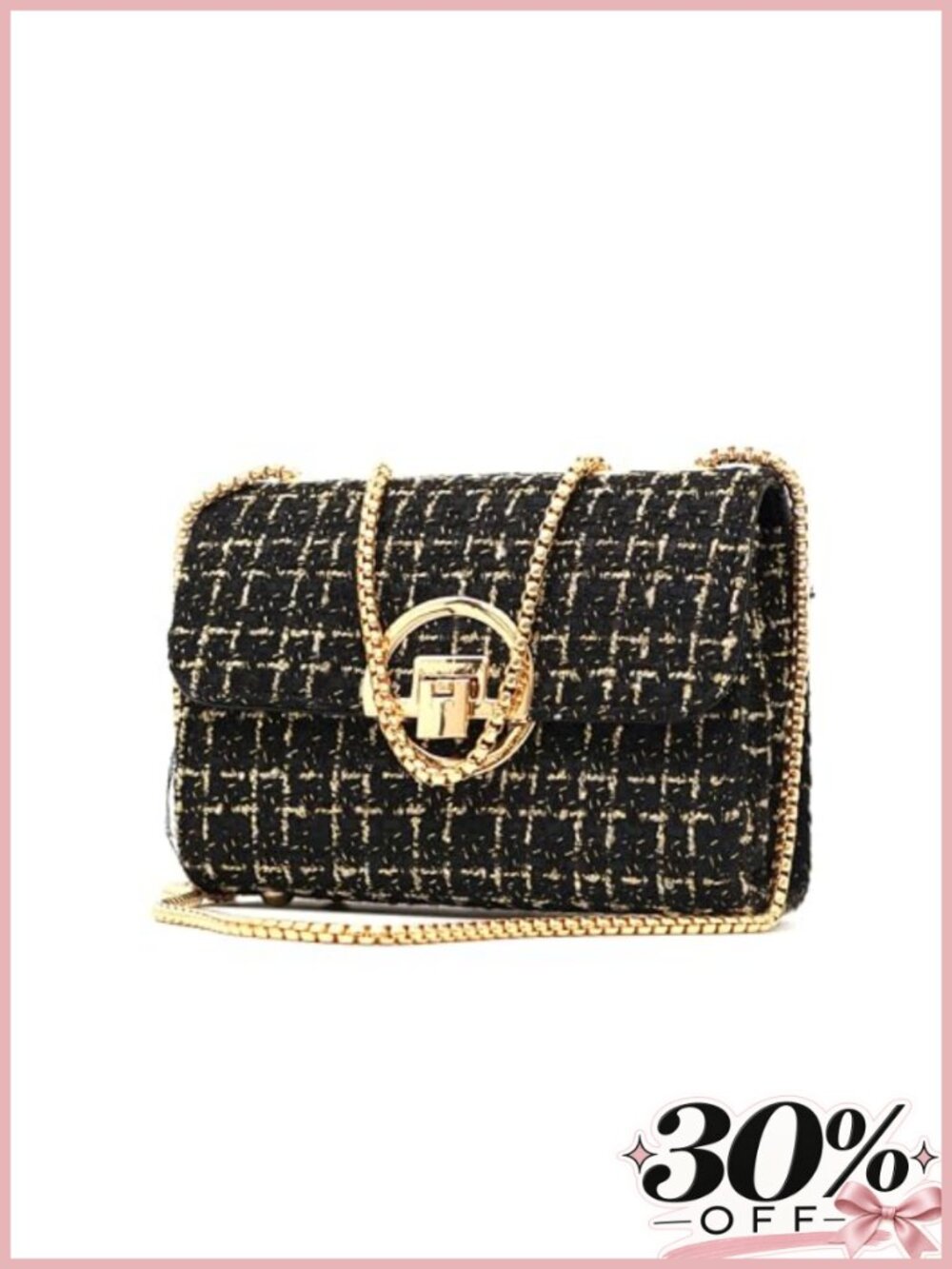 Tweed Chain Quilted Crossbody Evening Bag Clutch Purse